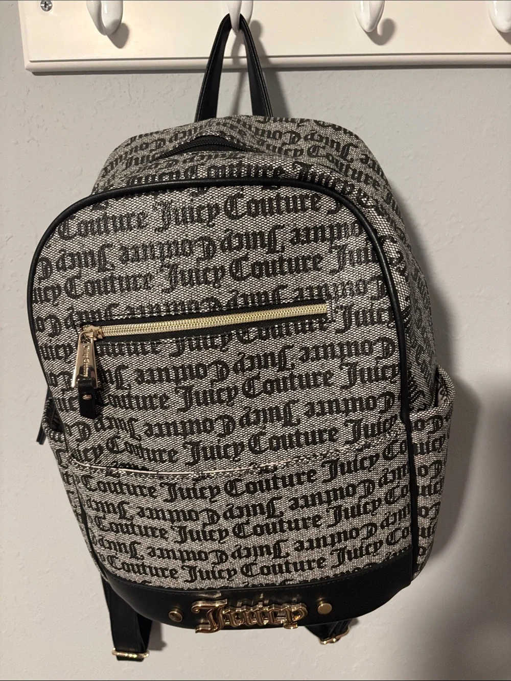 Juicy Couture Black & Cream Logo Backpack with Gold Hardware